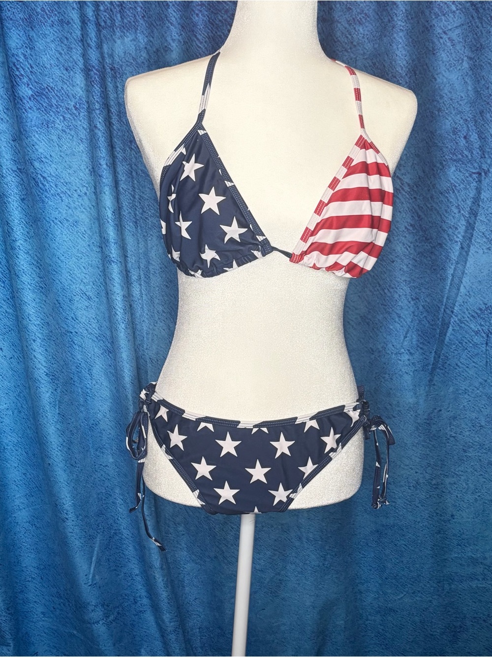 Stars & Stripes Triangle Bikini Top and Side-Tie Bottom - Red, White & Blue